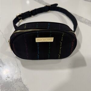 Peace Love World Black Multicolor Logo  kangaroo  Adjustable Strap Gold Hardware